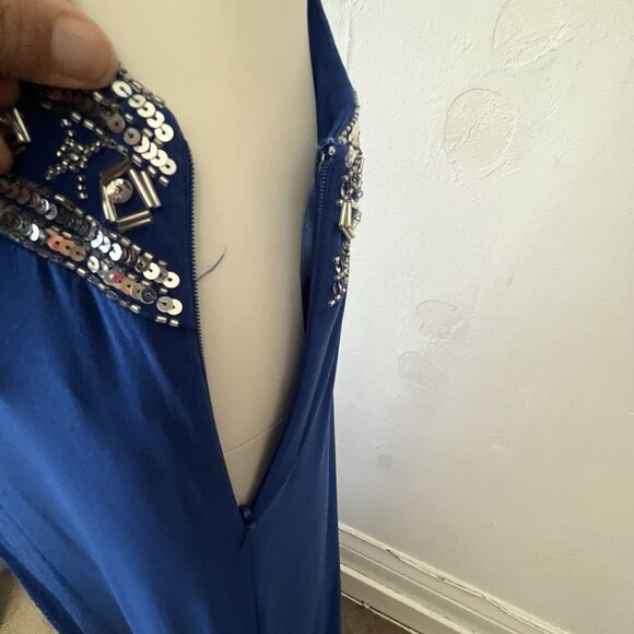 Betsy And Adam Beaded One Shoulder Floor Length Dress Gown 4 Blue Winter Holiday - Picture 13 of 13